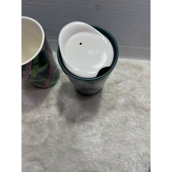 Star Bucks Colorful Ceramic Travel Mugs Set Of 2 With Lids - Picture 3 of 8